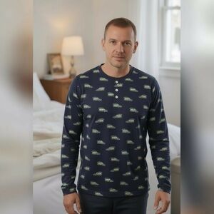 Kate Quinn mens long sleeve henley tee | holiday car | bamboo, Small, NWT